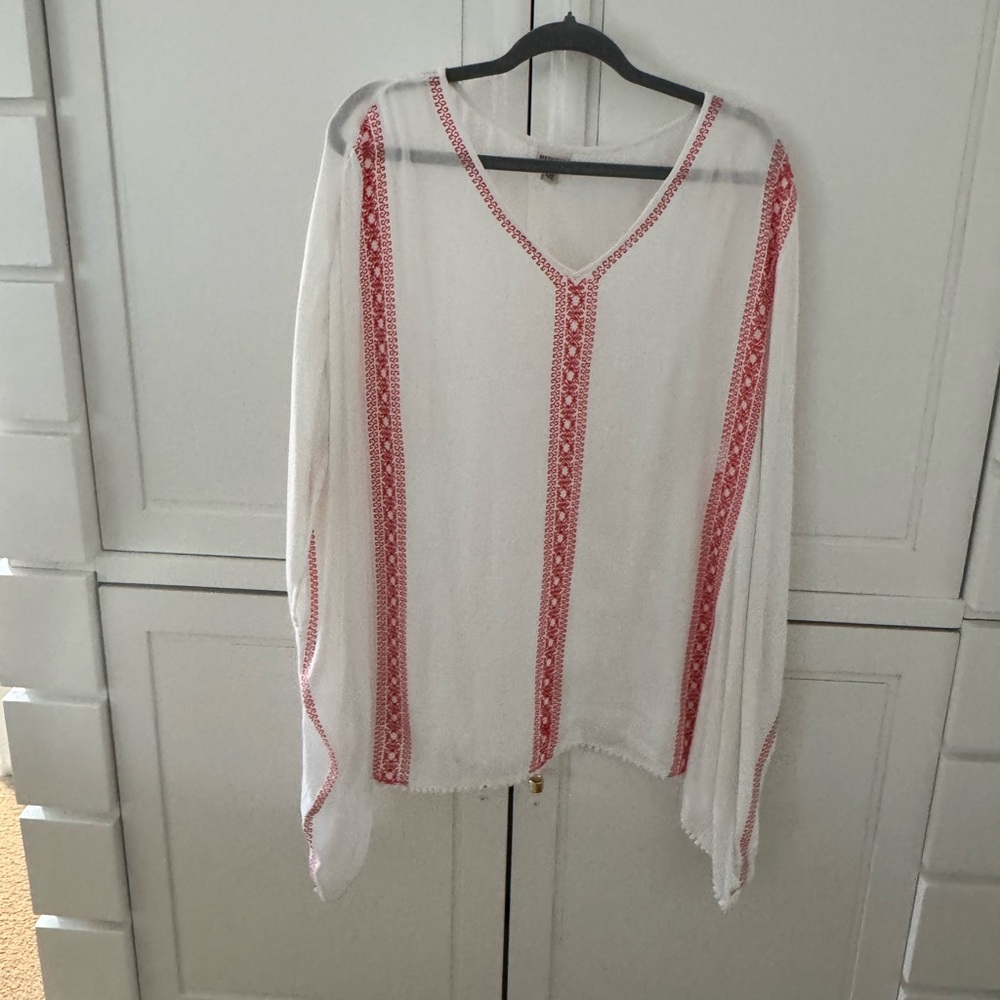 Merona White and Red Embellished Tunic Relaxed Fit